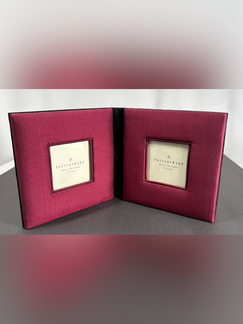 Pottery Barn Duet Silk Frame Photo Box Burgundy Vintage